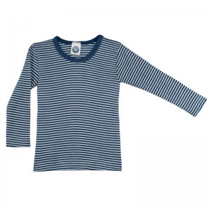Cosilana Kinderunterhemd Langarm Wolle/Seide blau-geringelt 116