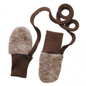 Cosilana Baby Handschuhe aus Fleece Baumwolle-Wolle braun-melange