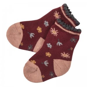 People Wear Organic Baby Frottee-Socken Blumen dunkelrot 17-18