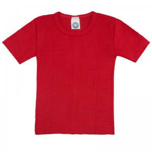 Cosilana Kinderunterhemd Kurzarm Wolle/Seide uni rot 104